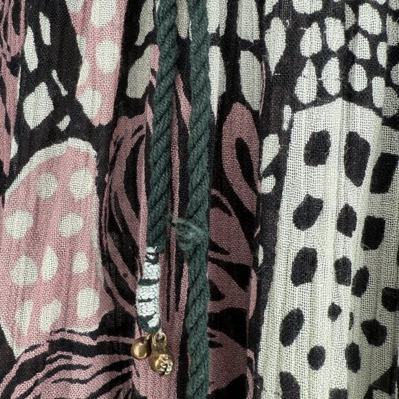 Vintage 90s Polka Dot Printed Broomstick Skirt Floral Op Art Elastic Waist L/XL - Picture 8 of 12